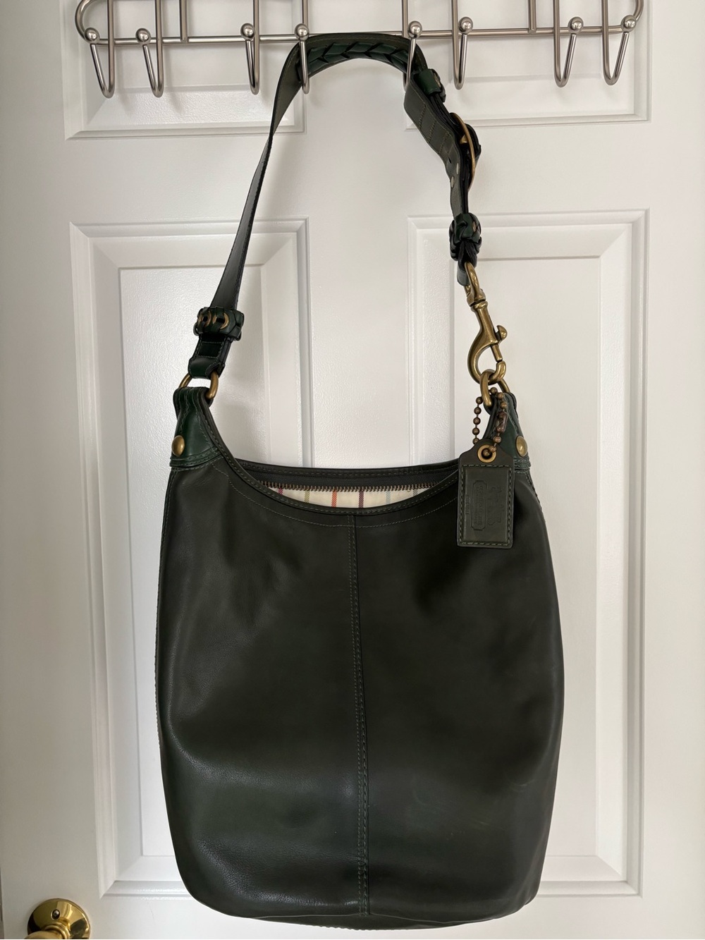 Coach Bag XL Bleecker Tattersall Duffle Sac Bottle Green Style 11423 - Picture 2 of 16